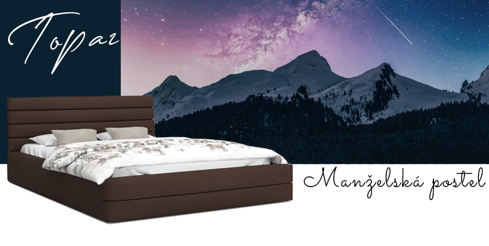 Luxusní manželská postel TOPAZ černá 160x200 z eko kůže s kovovým roštem