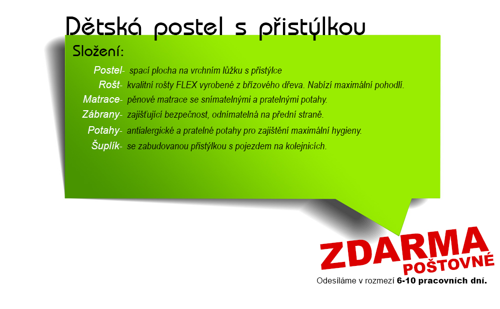 Dětská postel HUGO P2 190x80 s přistýlkou BÍLÁ-ZELENÁ