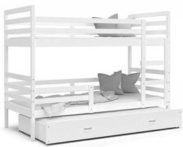 Dětská patrová postel s přistýlkou JACEK 3 200x90 cm BÍLÁ-ŠEDÁ