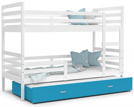 Dětská patrová postel s přistýlkou JACEK 3 200x90 cm ŠEDÁ-MODRÁ