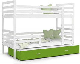 Dětská patrová postel s přistýlkou JACEK 3 200x90 cm BÍLÁ-ZELENÁ