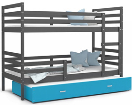 Dětská patrová postel s přistýlkou JACEK 3 190x80 cm ŠEDÁ-MODRÁ