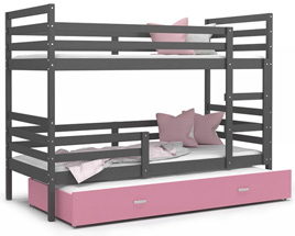 Dětská patrová postel s přistýlkou JACEK 3 200x90 cm BÍLÁ-RŮŽOVÁ