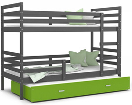 Dětská patrová postel s přistýlkou JACEK 3 200x90 cm ŠEDÁ-MODRÁ