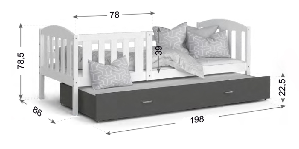 Detská posteľ KUBU P2 190x80 cm BIELA-SIVÁ