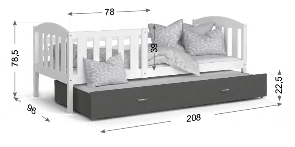 Detská posteľ KUBU P2 200x90 cm BIELA-MODRÁ