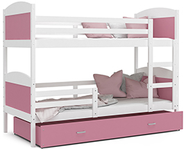 Dětská patrová postel MATYAS 3 90x200 cm s bílou konstrukcí v šedé barvě s přistýlkou