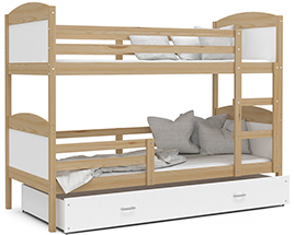Dětská patrová postel MATYAS 3 80x190cm s šedou konstrukcí v bílé barvě s přistýlkou