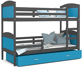 Dětská patrová postel MATYAS 3 80x190 cm s bílou konstrukcí v modré barvě s přistýlkou