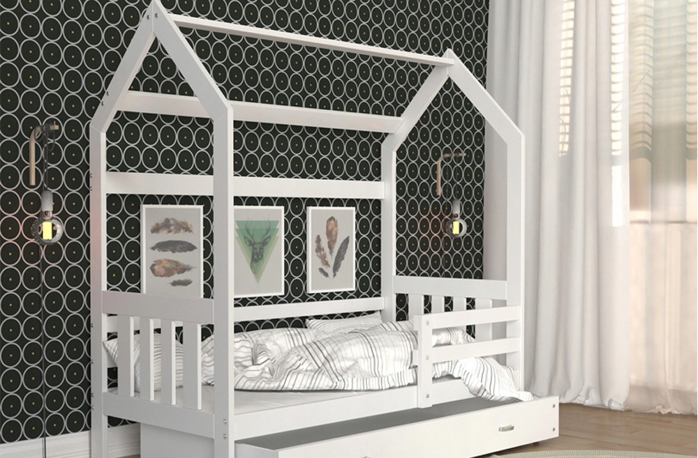 Dětská dřevěná postel Domeček 2 160x80 cm bílá-šedá