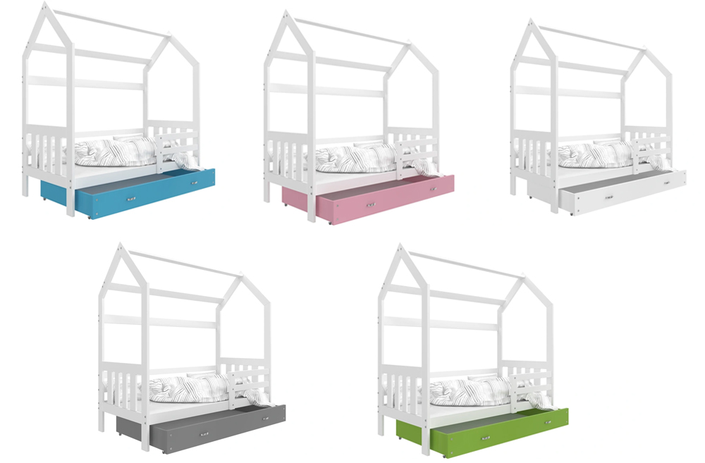 Dětská dřevěná postel Domeček 2 160x80 cm bílá-růžová