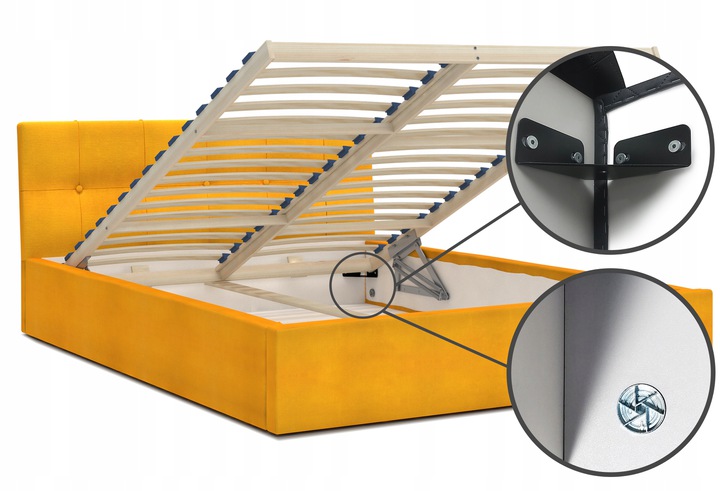 Luxusní manželská postel VEGAS 1 žlutá 160x200 z paris dřevěným roštem