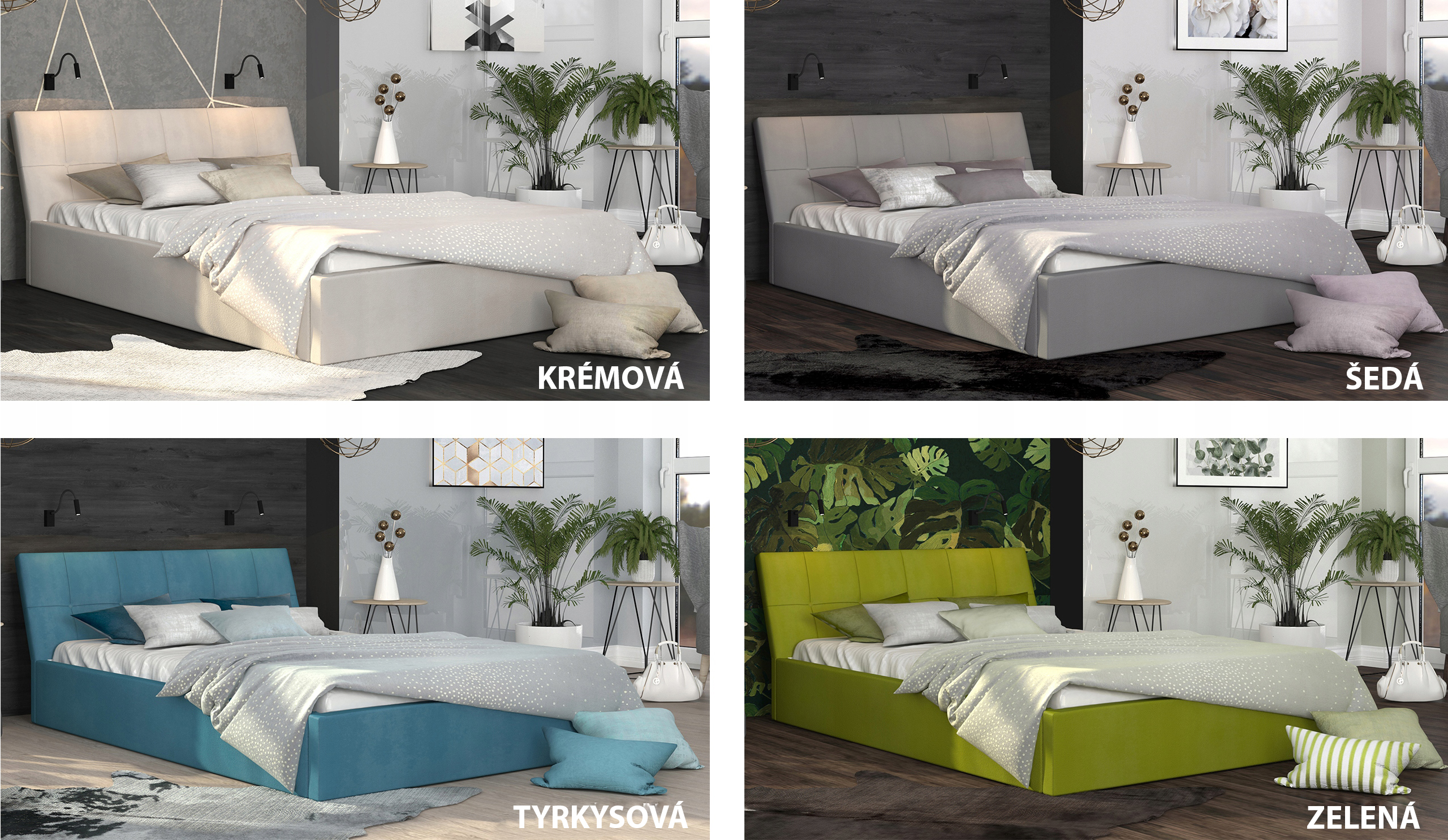 Luxusní manželská postel VEGAS zelená 140x200 semiš s kovovým roštem