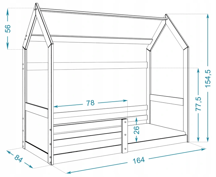 Dětská postel DOMEK MIKI 80x160 cm v borovicovém provedení se zábranama