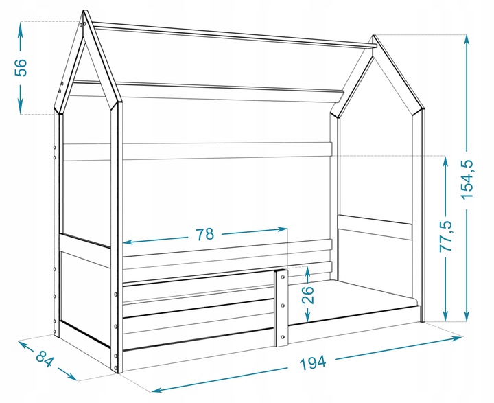 Dětská postel DOMEK MIKI 80x190 cm v borovicovém provedení se zábranama
