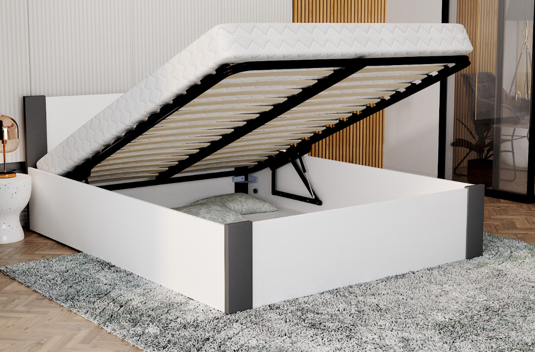 Manželská postel 180x200 cm se zdvižným roštem BOSTON BÍLÁ - ŠEDÁ