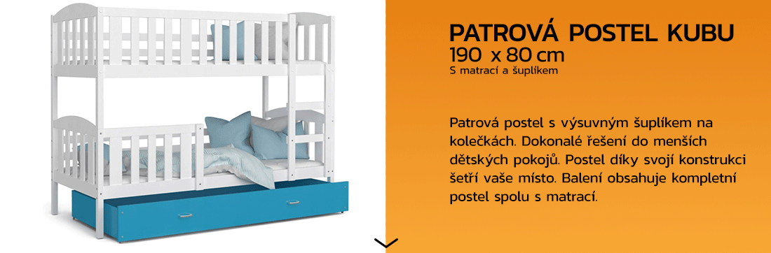 Detská poschodová posteľ KUBU 190x80cm BIELA-MODRÁ