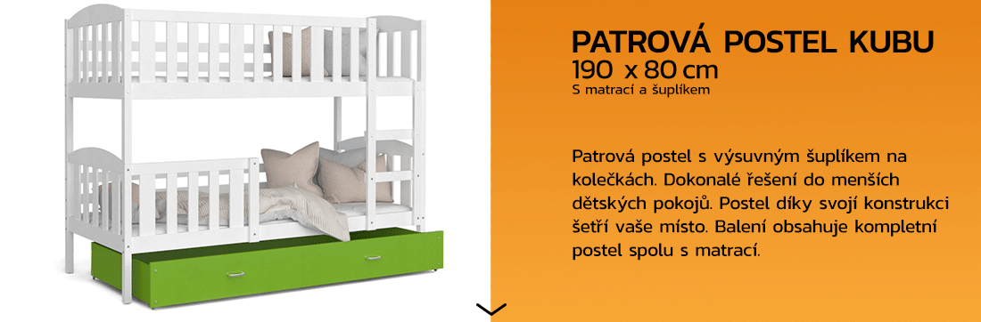 Dětská patrová postel KUBU 190x80 cm BÍLÁ ZELENÁ