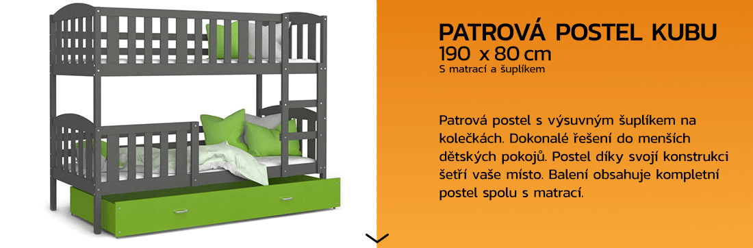 Detská poschodová posteľ KUBU 190x80cm SIVÁ-ZELENÁ