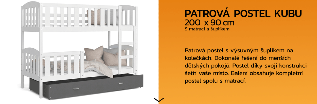 Dětská patrová postel KUBU 200x90 cm BÍLÁ ŠEDÁ
