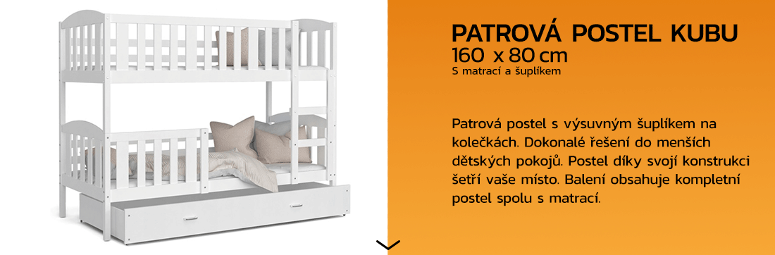Dětská patrová postel KUBU 160x80 cm BÍLÁ BÍLÁ