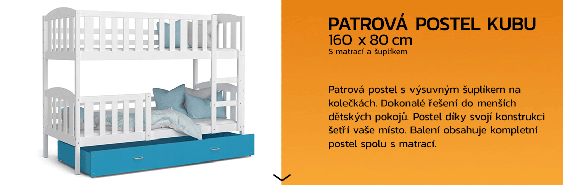 Dětská patrová postel KUBU 160x80 cm BÍLÁ MODRÁ