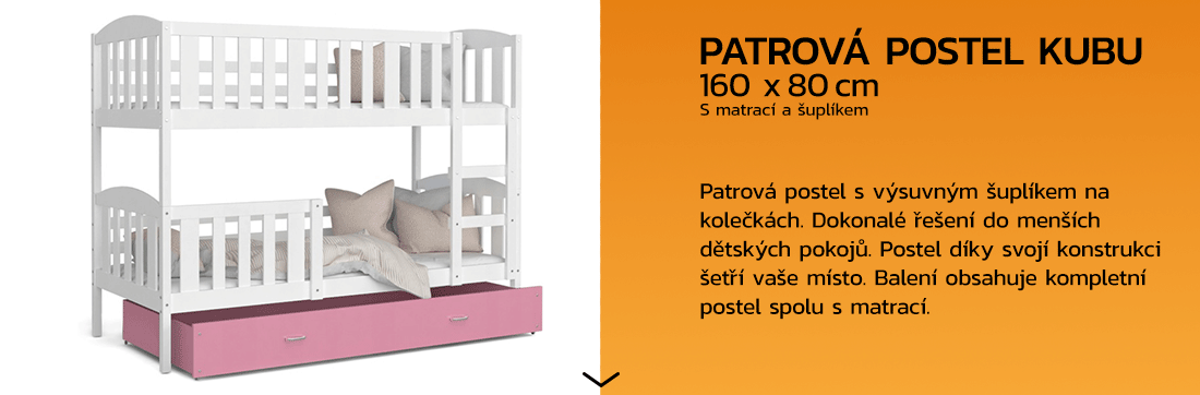 Detská poschodová posteľ KUBU 160x80cm BIELA-RUŽOVÁ