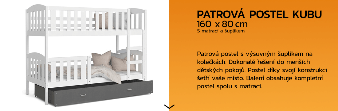 Detská poschodová posteľ KUBU 160x80cm BIELA-SIVÁ