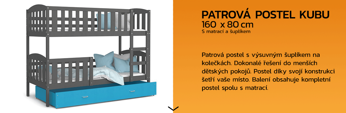 Dětská patrová postel KUBU 160x80 cm ŠEDÁ MODRÁ
