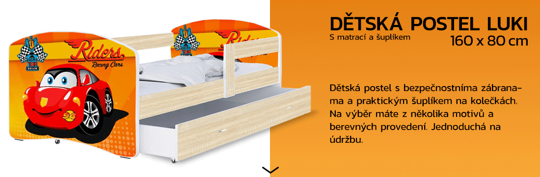 Dětská postel LUKI se šuplíkem DUB SONOMA 160x80 vzor ZAVOĎÁK