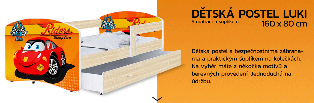 Detská posteľ LUKI so šuplíkom DUB SONOMA 160x80 vzor ZAVOĎÁK