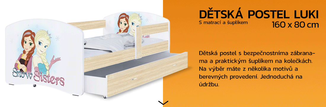Detská posteľ LUKI so šuplíkom DUB SONOMA 160x80 vzor PRINCEZNY