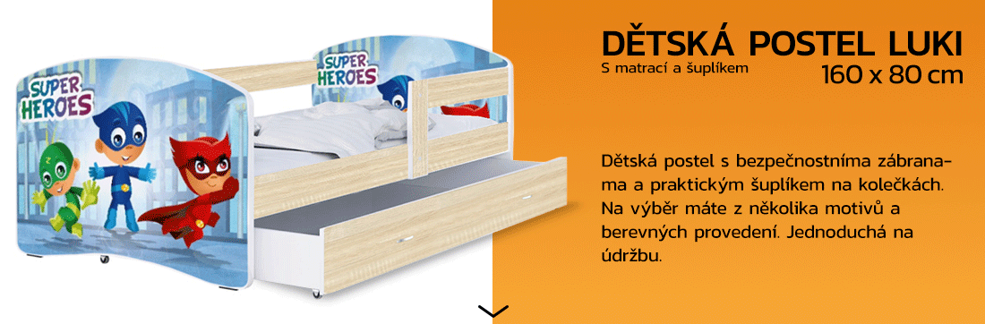 Dětská postel LUKI se šuplíkem SONOMA 160x80cm vzor SUPERHEROES 54L