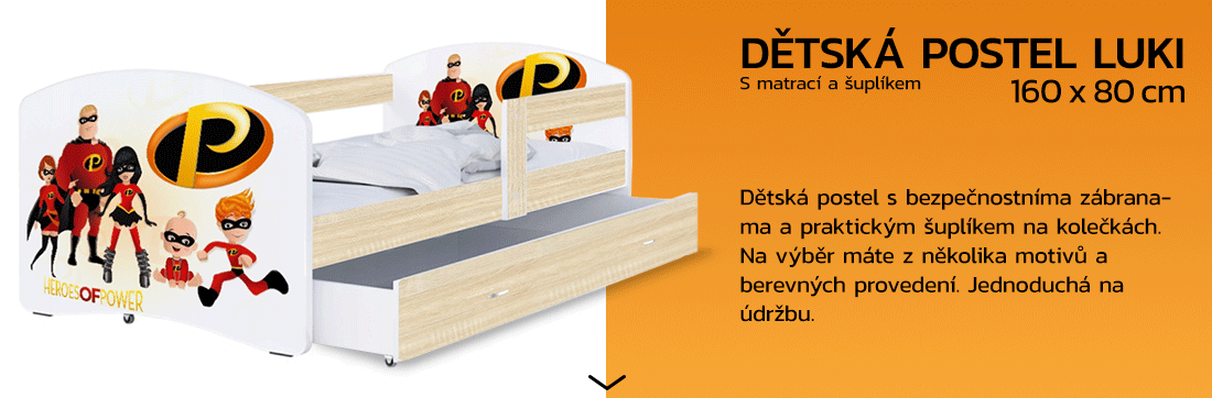 Detská posteľ LUKI so šuplíkom DUB SONOMA 160x80 vzor RODINA PERFECT