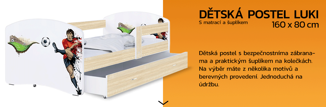 Dětská postel LUKI se šuplíkem DUB SONOMA 160x80 vzor FOTBAL