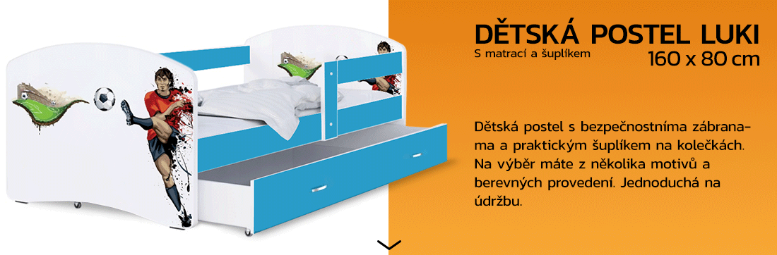 Dětská postel LUKI se šuplíkem MODRÁ 160x80 cm vzor FOTBAL