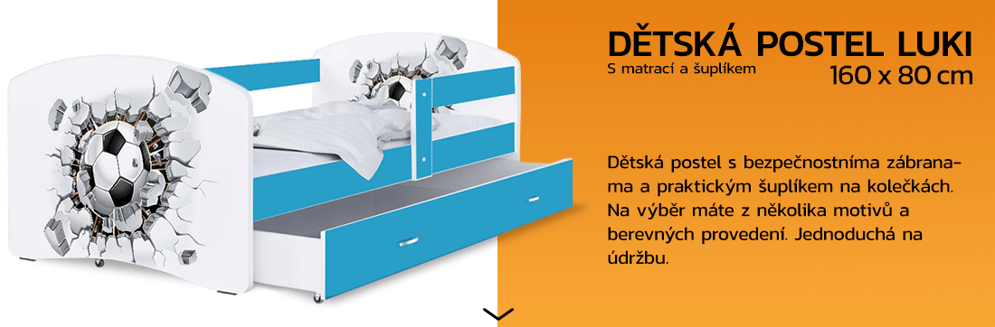 Dětská postel LUKI se šuplíkem MODRÁ 160x80 cm vzor FOTBAL 2