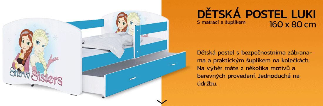 Detská posteľ LUKI so šuplíkom MODRÁ 160x80 cm vzor PRINCEZNY