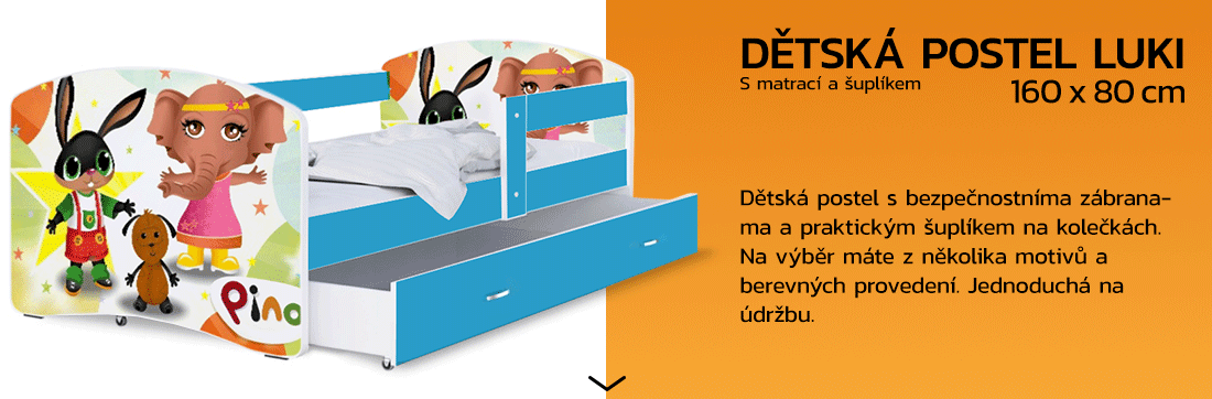 Dětská postel LUKI se šuplíkem MODRÁ 160x80 cm vzor ZVÍŘATKA