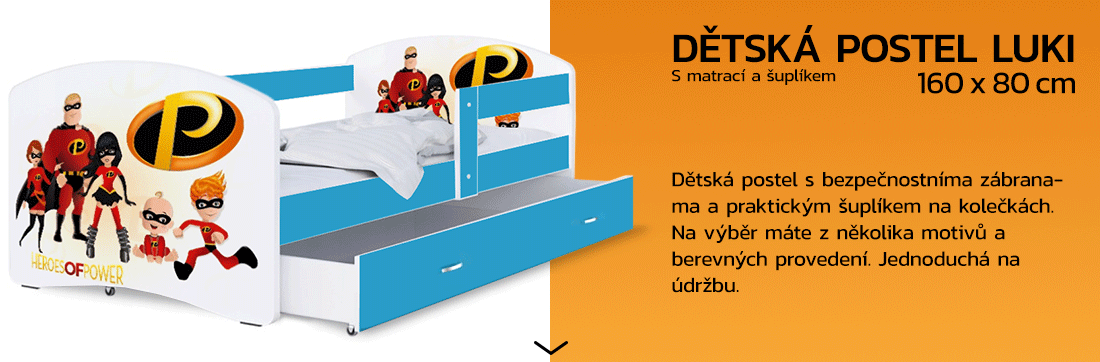 Dětská postel LUKI se šuplíkem MODRÁ 160x80 cm vzor RODINA PERFECT