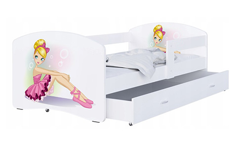 Detská posteľ LUKI so šuplíkom BIELA 160x80 vzor PRINCEZNA