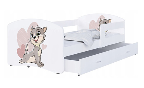 Detská posteľ LUKI so šuplíkom BIELA 160x80 vzor MAČIČKA