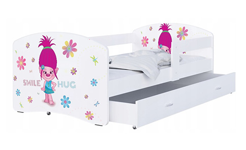 Detská posteľ LUKI so šuplíkom BIELA 160x80 vzor SMILE HUG