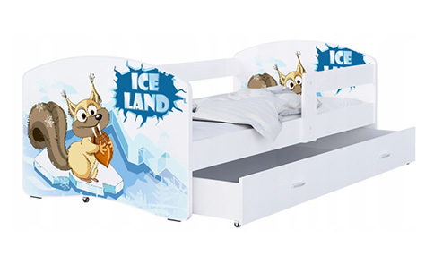 Dětská postel LUKI se šuplíkem BÍLÁ 160x80 vzor ICE LAND