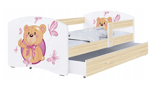 Dětská postel LUKI se šuplíkem DUB SONOMA 160x80 vzor MEDVÍDEK 2