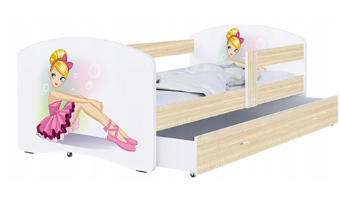 Dětská postel LUKI se šuplíkem DUB SONOMA 160x80 vzor PRINCEZNA