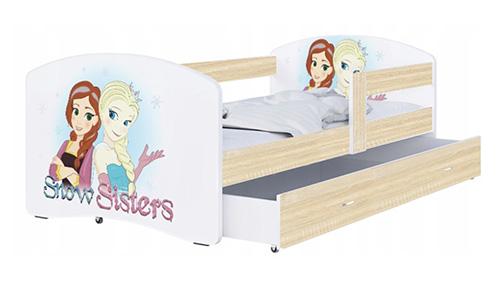 Dětská postel LUKI se šuplíkem DUB SONOMA 160x80 vzor PRINCEZNY