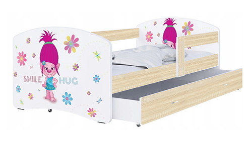 Detská posteľ LUKI so šuplíkom DUB SONOMA 160x80 vzor SMILE HUG
