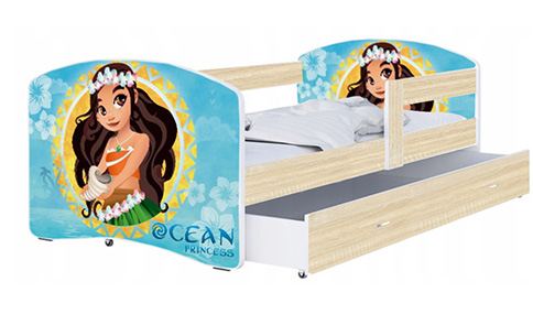 Dětská postel LUKI se šuplíkem DUB SONOMA 160x80 vzor OCEAN PRINCESS