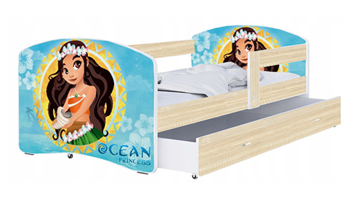 Detská posteľ LUKI so šuplíkom DUB SONOMA 160x80 vzor OCEAN PRINCESS
